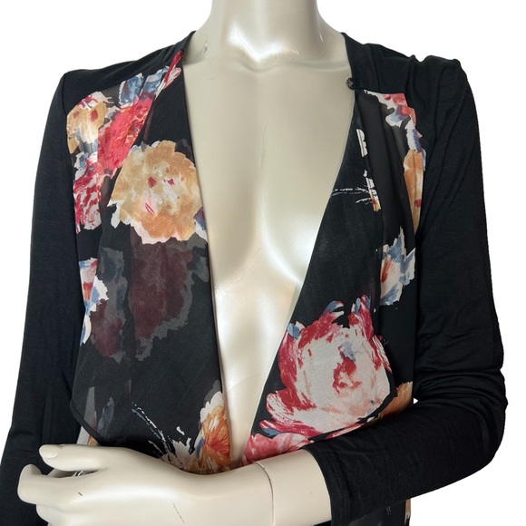 NWOT ALL FOR YOU brand Black Floral Long Sleeve Lightweight Draped Cardigan - Picture 2 of 8